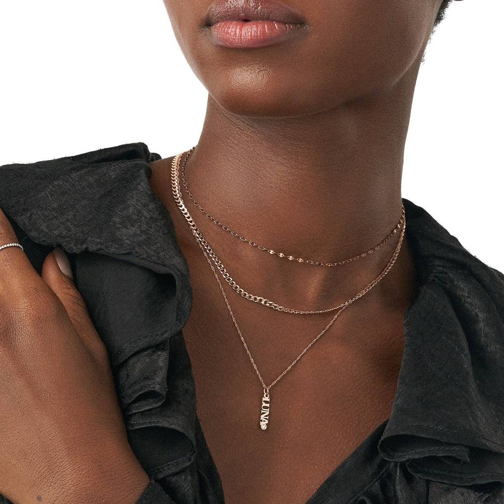 Collier Prénom Chaîne Singapour avec Diamant - Or Vermeil Rose 18cts-4 photo du produit