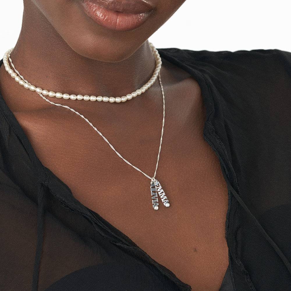 Singapore Chain Name Necklace with Diamonds -  Silver-2 product photo