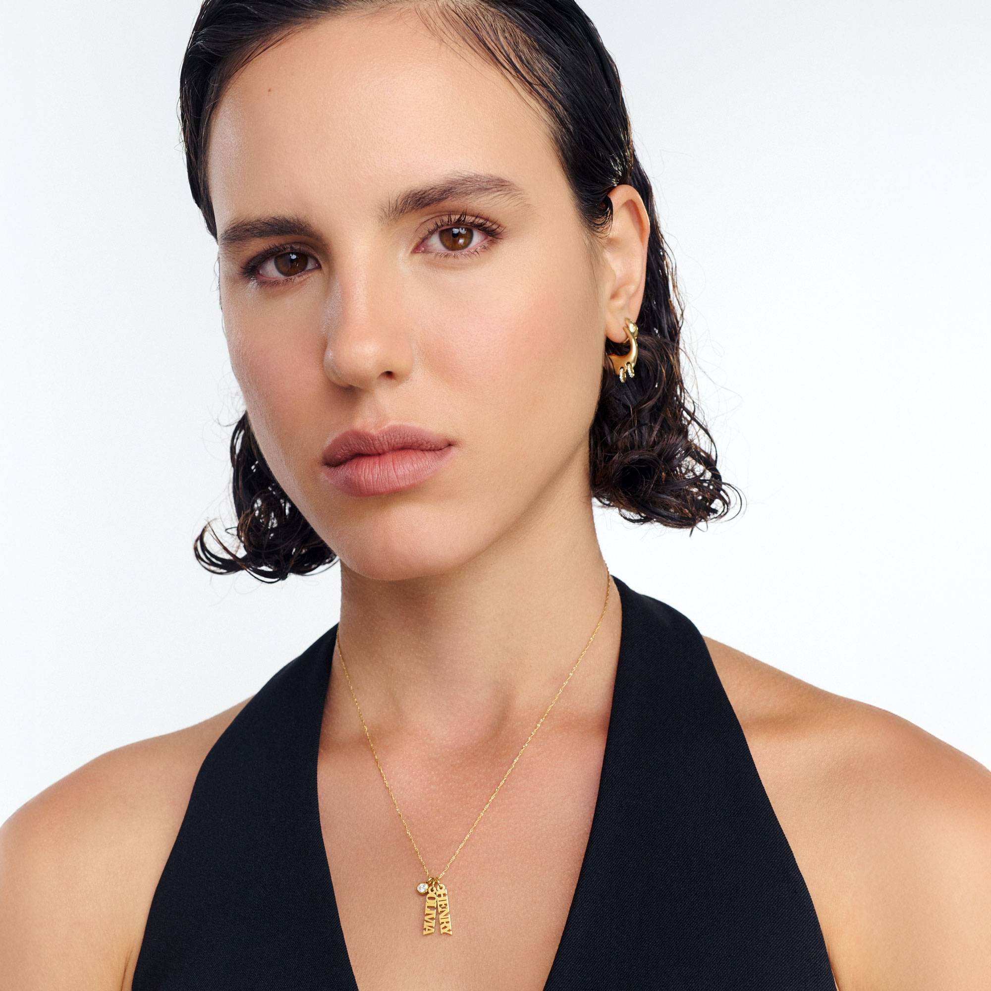 Singapore Chain Name Necklace with Diamond -  Vermeil-3 product photo