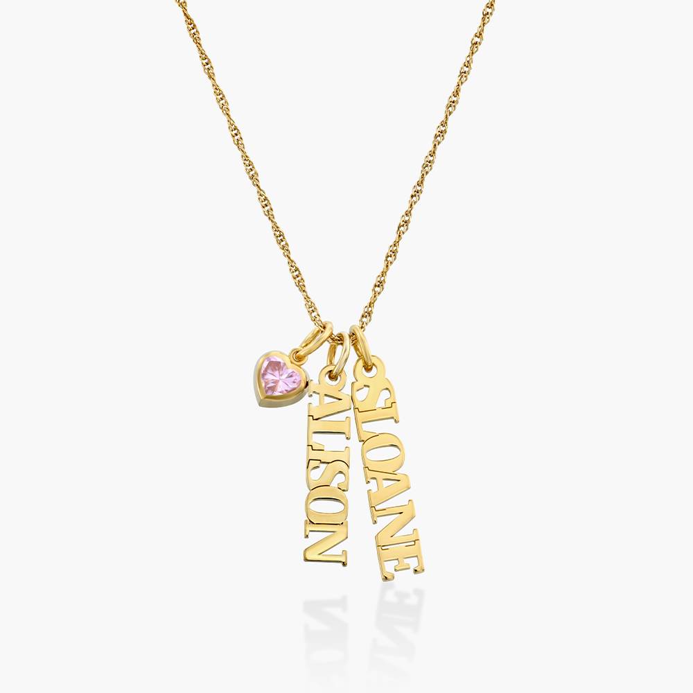 Singapore Chain Name Necklace With Heart Shaped Gemstone - 14k Solid Gold product photo