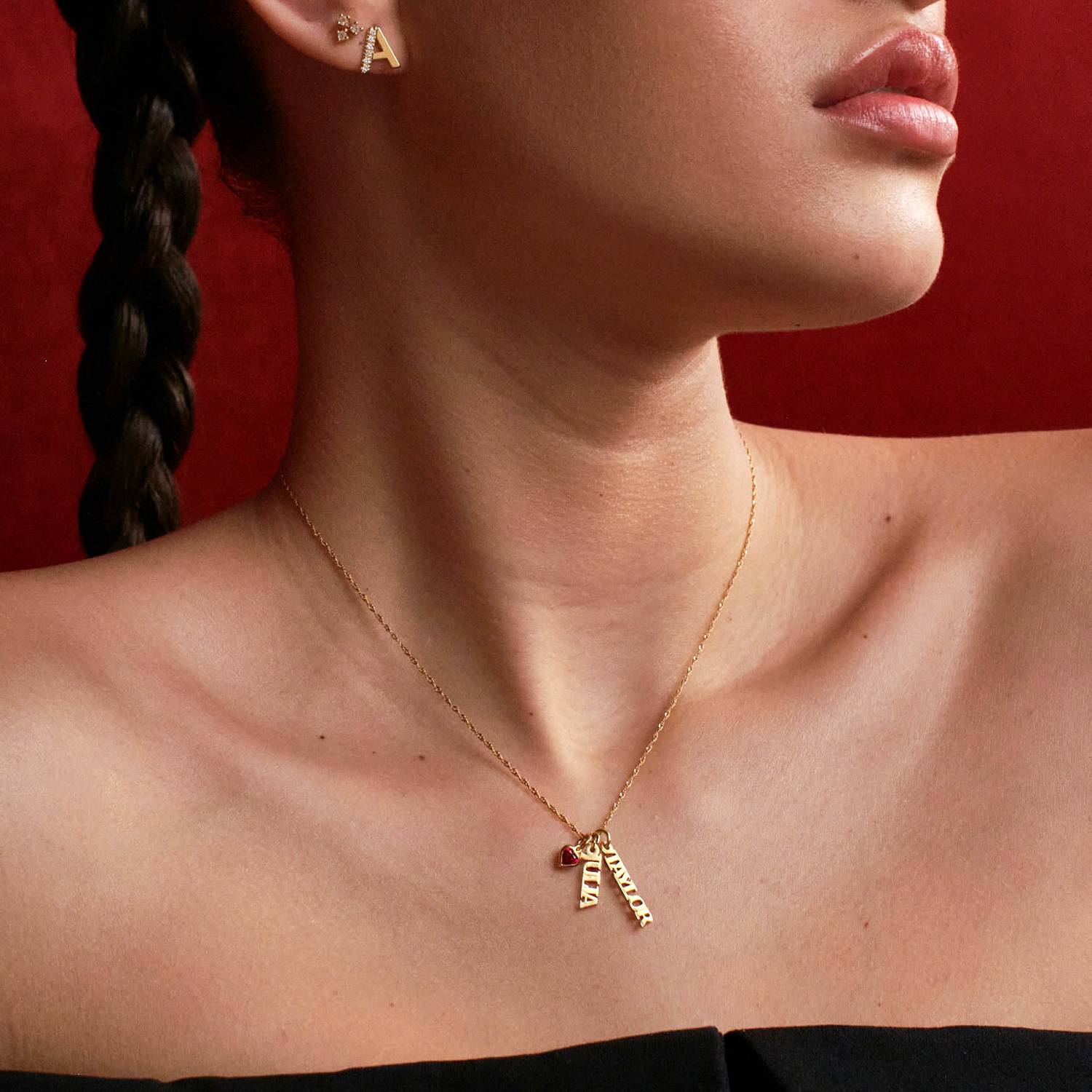 Singapore Chain Name Necklace With Heart Shaped Gemstone - Gold Plated-2 product photo