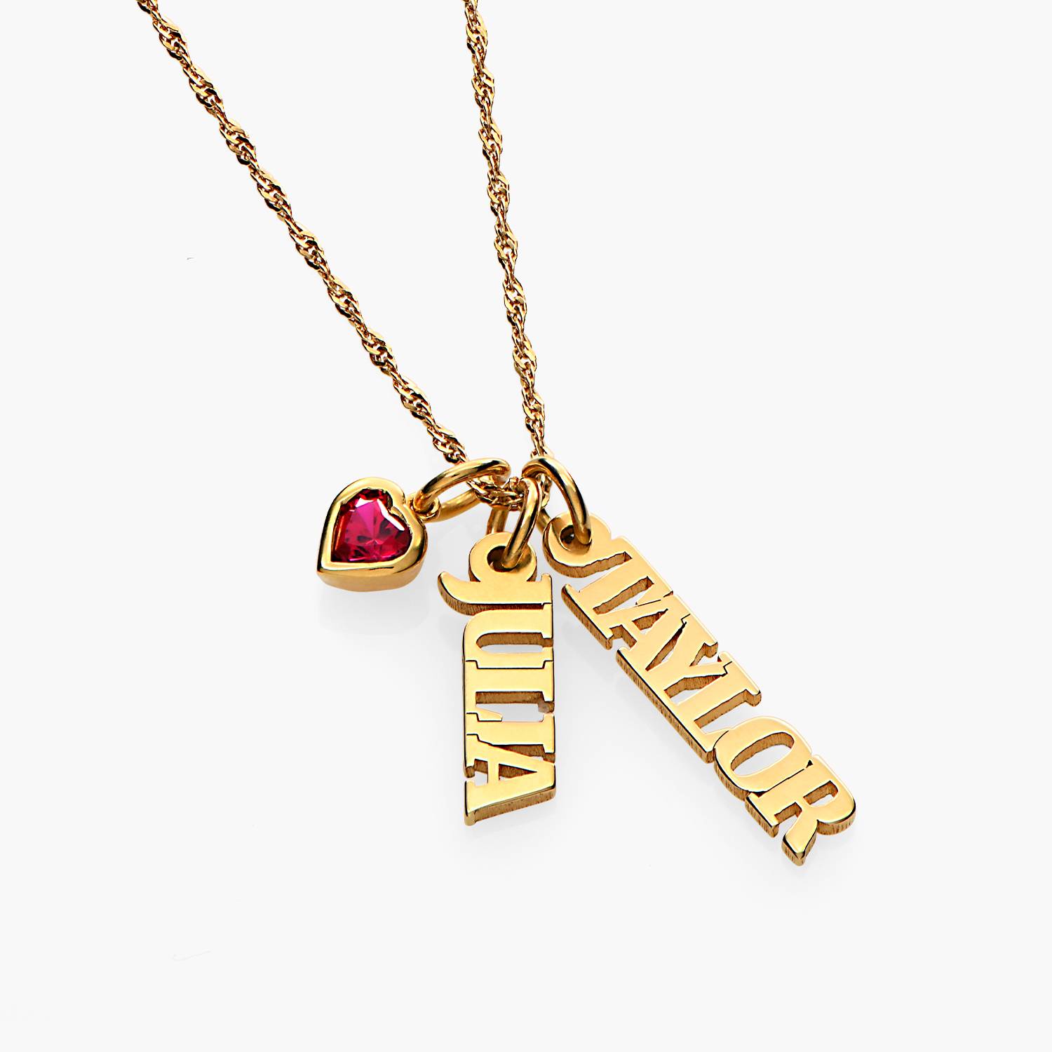 Singapore Chain Name Necklace With Heart Shaped Gemstone - Gold Vermeil-7 product photo