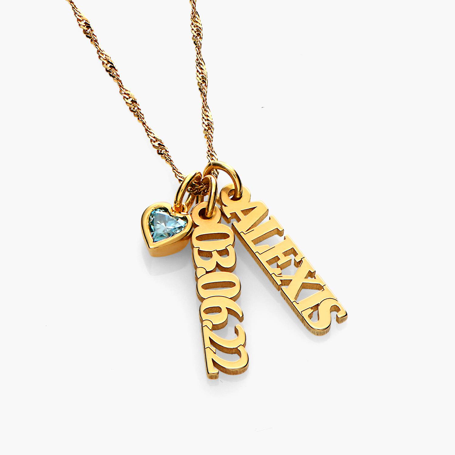 Singapore Chain Name Necklace With Heart Shaped Gemstone - Gold Vermeil-3 product photo
