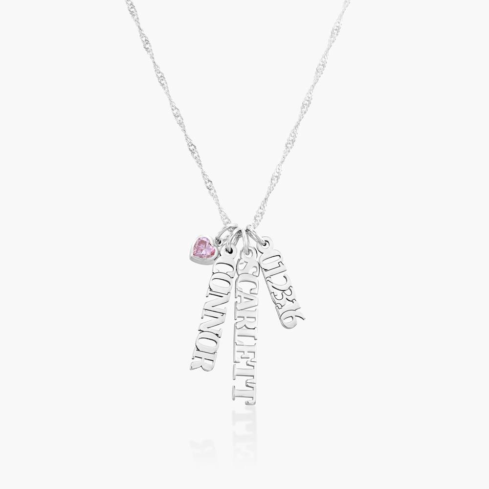 Singapore Chain Name Necklace With Pink Heart Moissanite - Silver-4 product photo