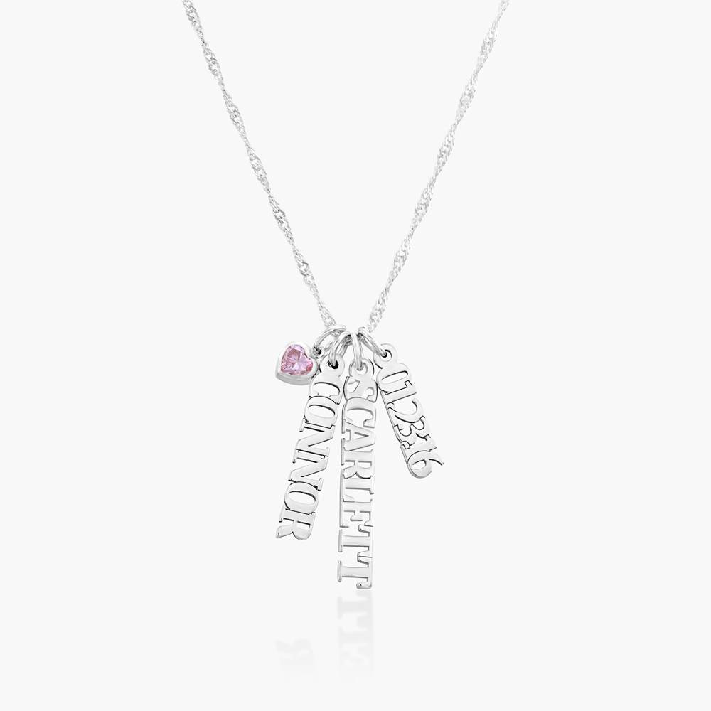 Singapore Chain Name Necklace With Heart Shaped Gemstone - Silver-3 Singapore Chain Name Necklace With Heart Shaped Gemstone - Silver-3 product photo