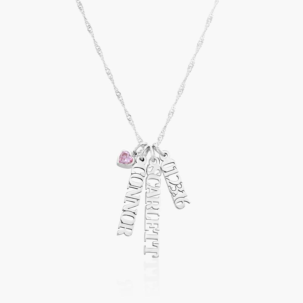 Singapore Chain Name Necklace with Pink Heart Moissanite - Silver