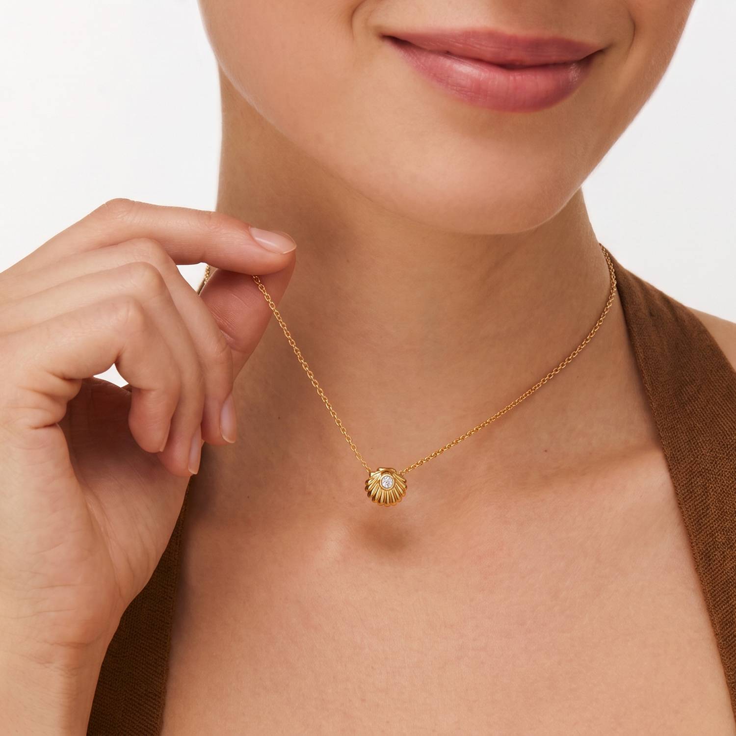 Sirena Shell Bead Necklace with Stones- Gold-1 product photo