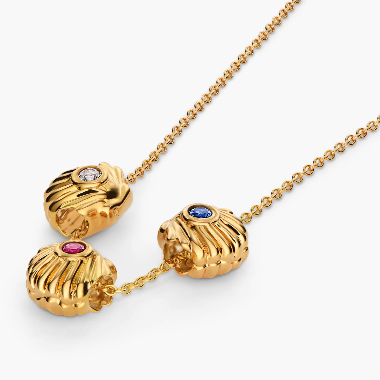 Sirena Shell Bead Necklace with Stones- Gold-4 product photo