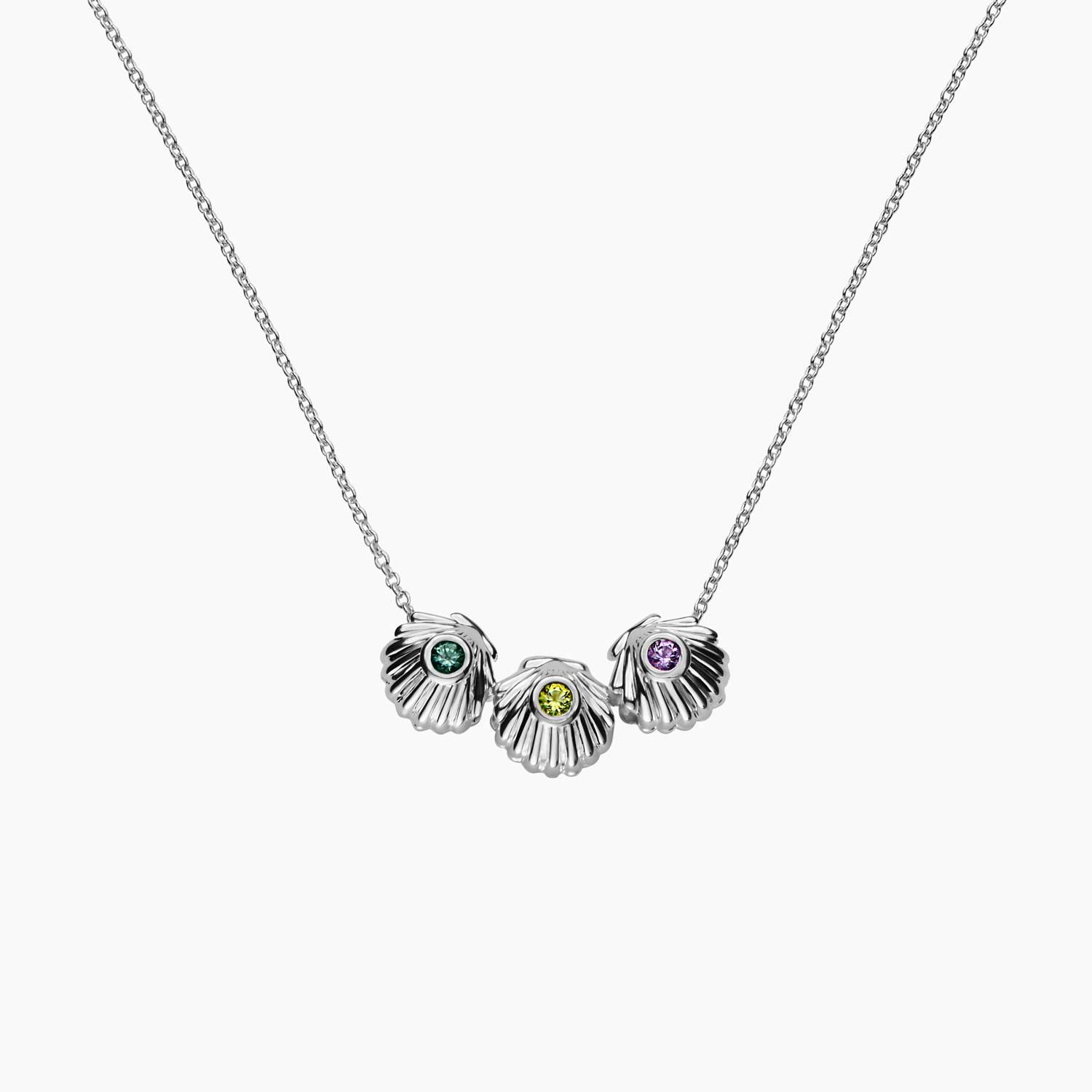 Sirena Shell Bead Necklace with Stones - Silver-1 product photo