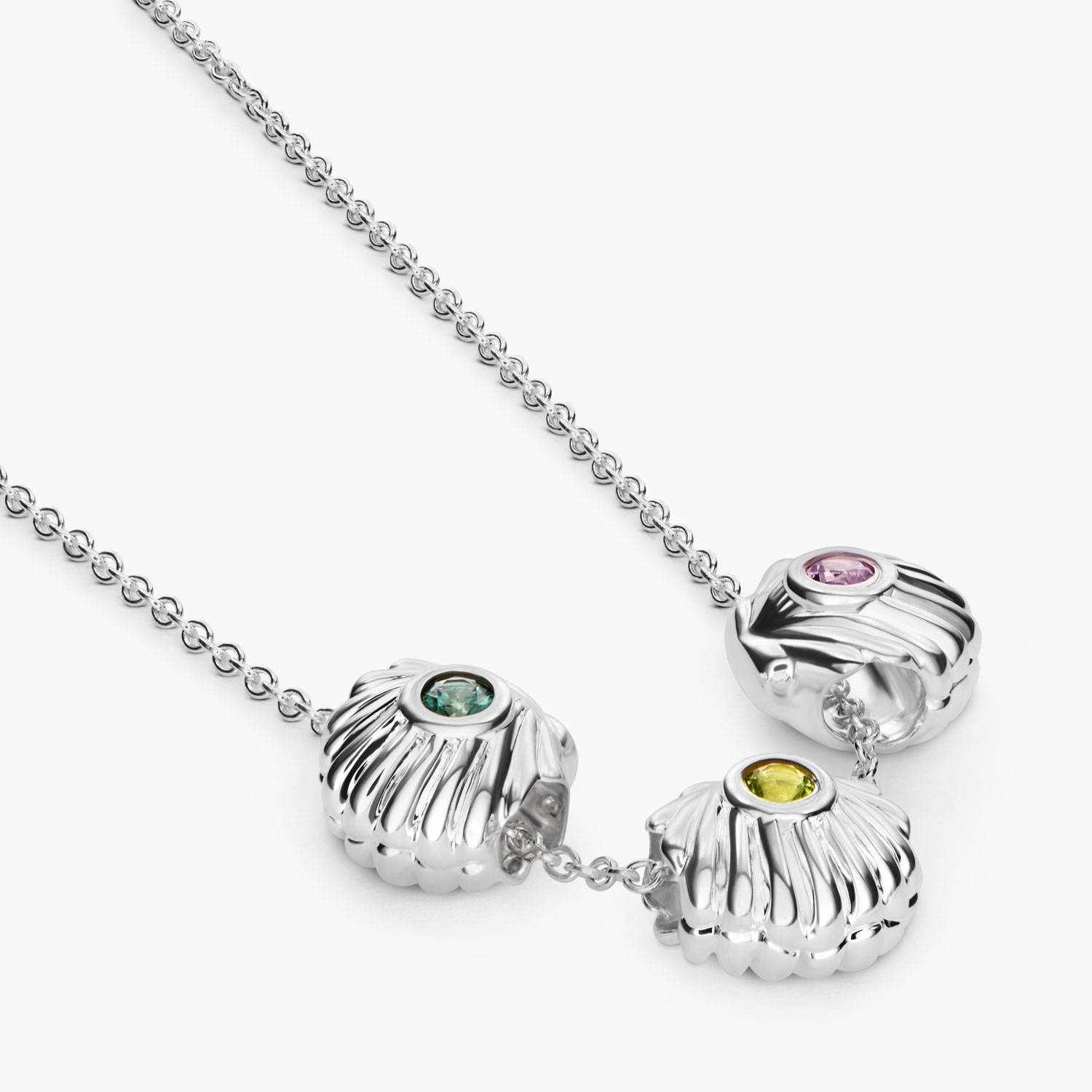 Sirena Shell Bead Necklace with Stones - Silver-3 product photo
