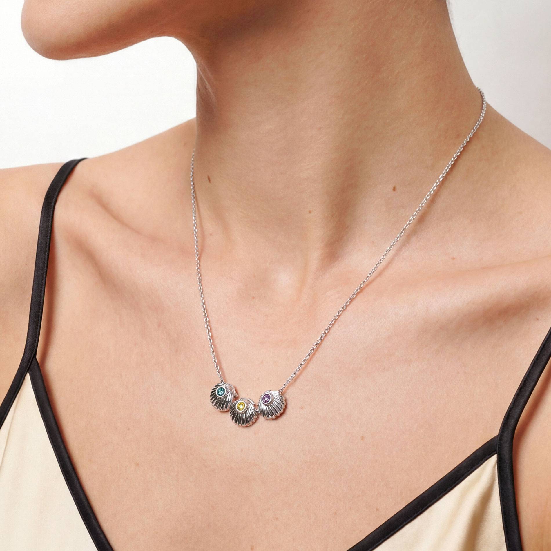 Sirena Shell Bead Necklace with Stones - Silver-2 product photo