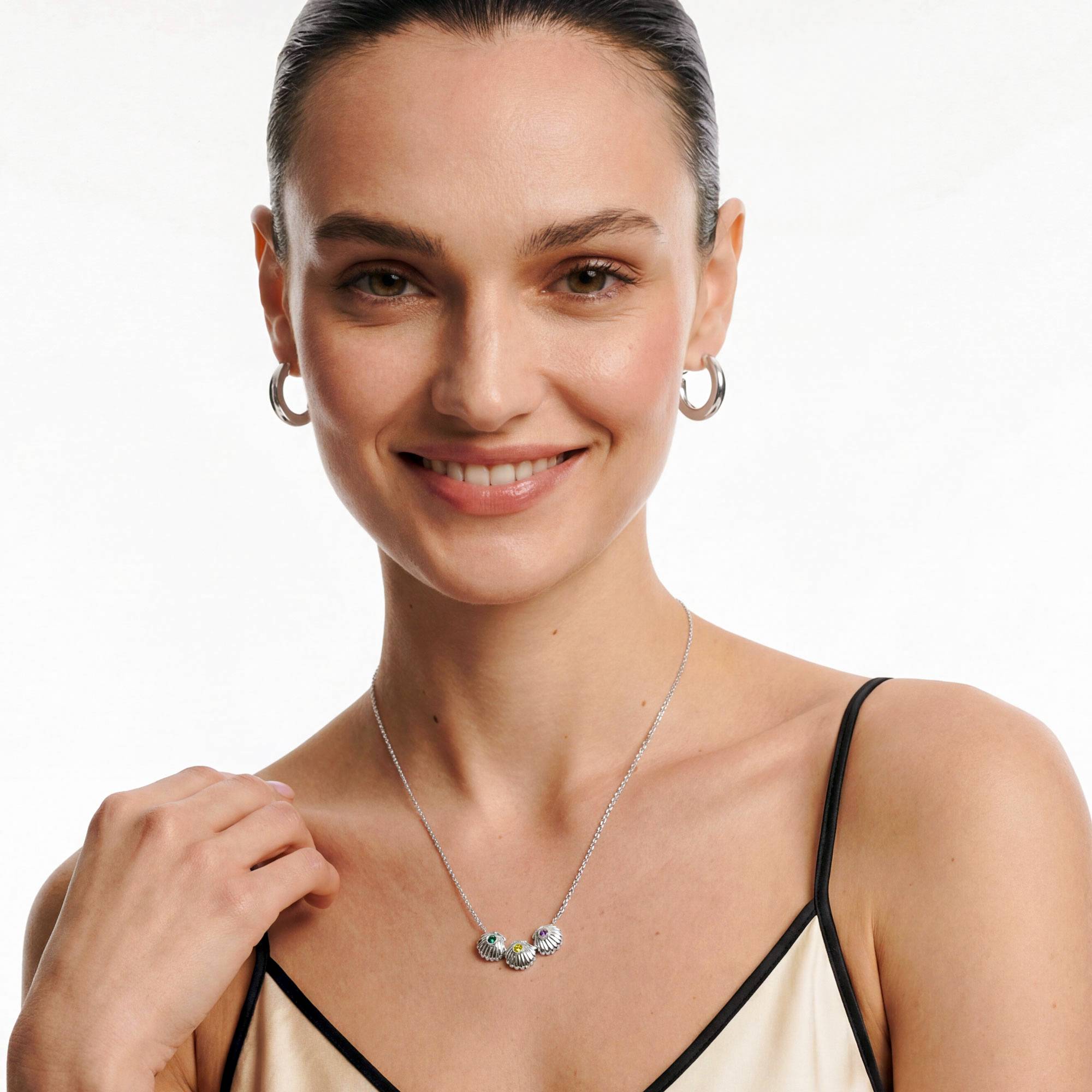 Sirena Shell Bead Necklace with Stones - Silver-4 product photo