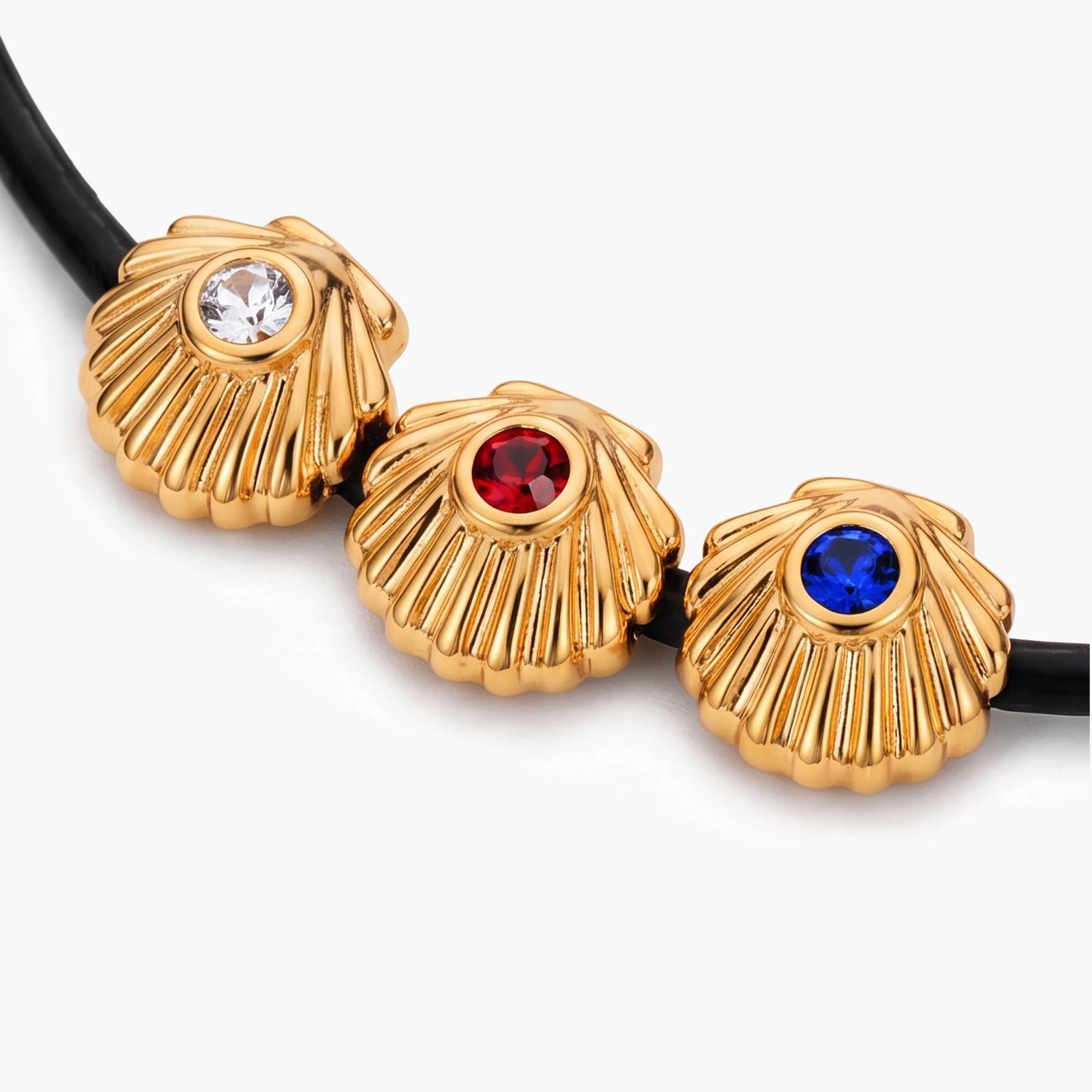 Sirena Shell Leather Cord Necklace- Gold-4 product photo