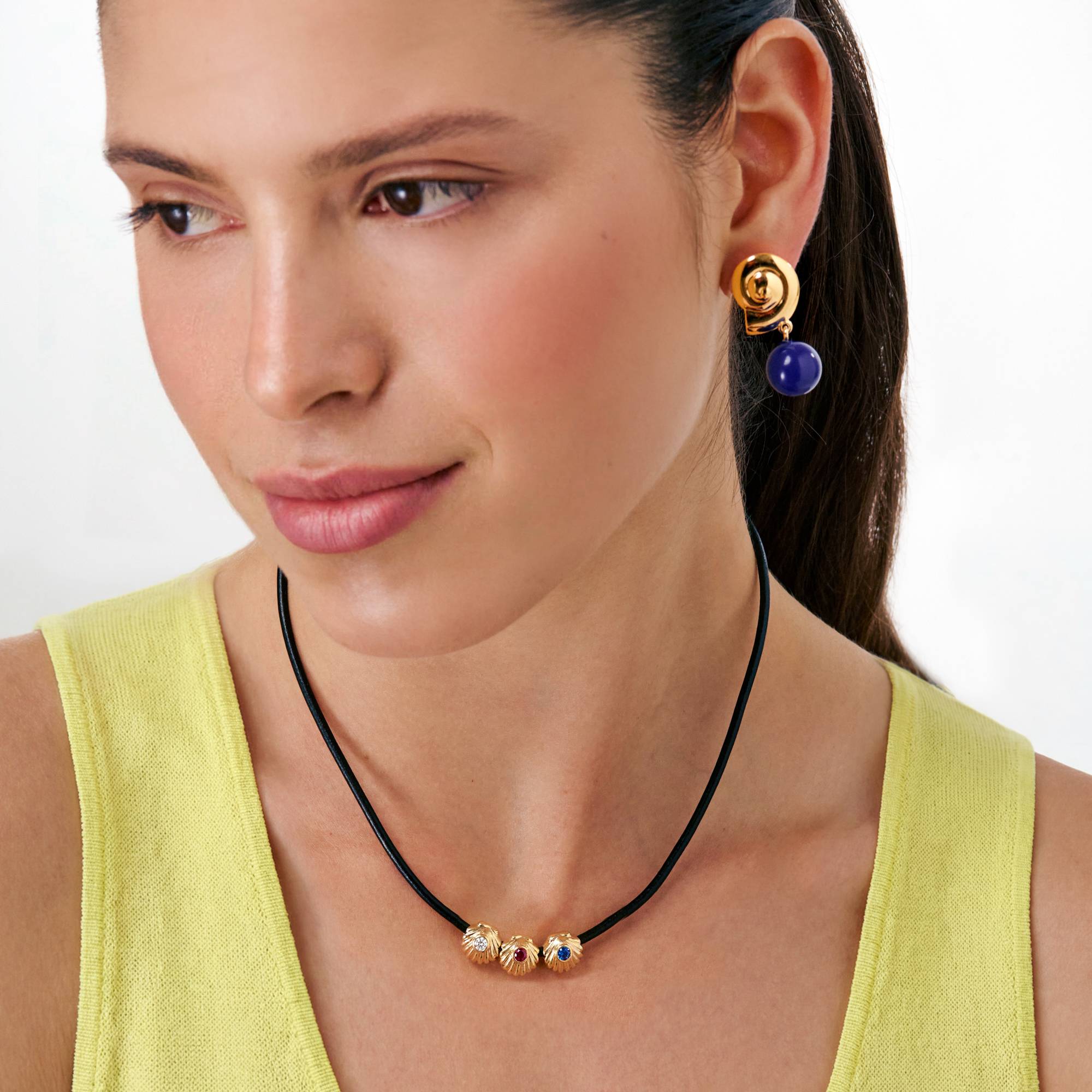 Sirena Shell Leather Cord Necklace- Gold-2 product photo