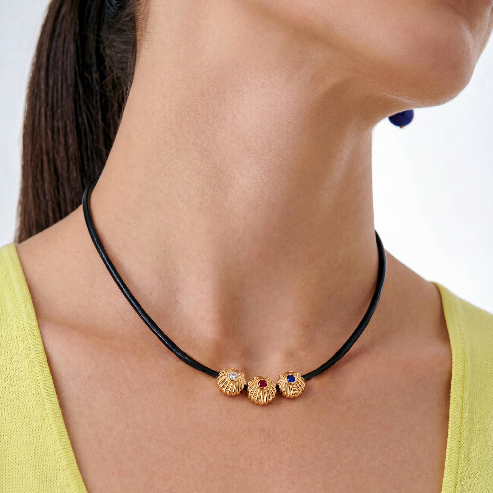 Sirena Shell Leather Cord Necklace- Gold-3 product photo
