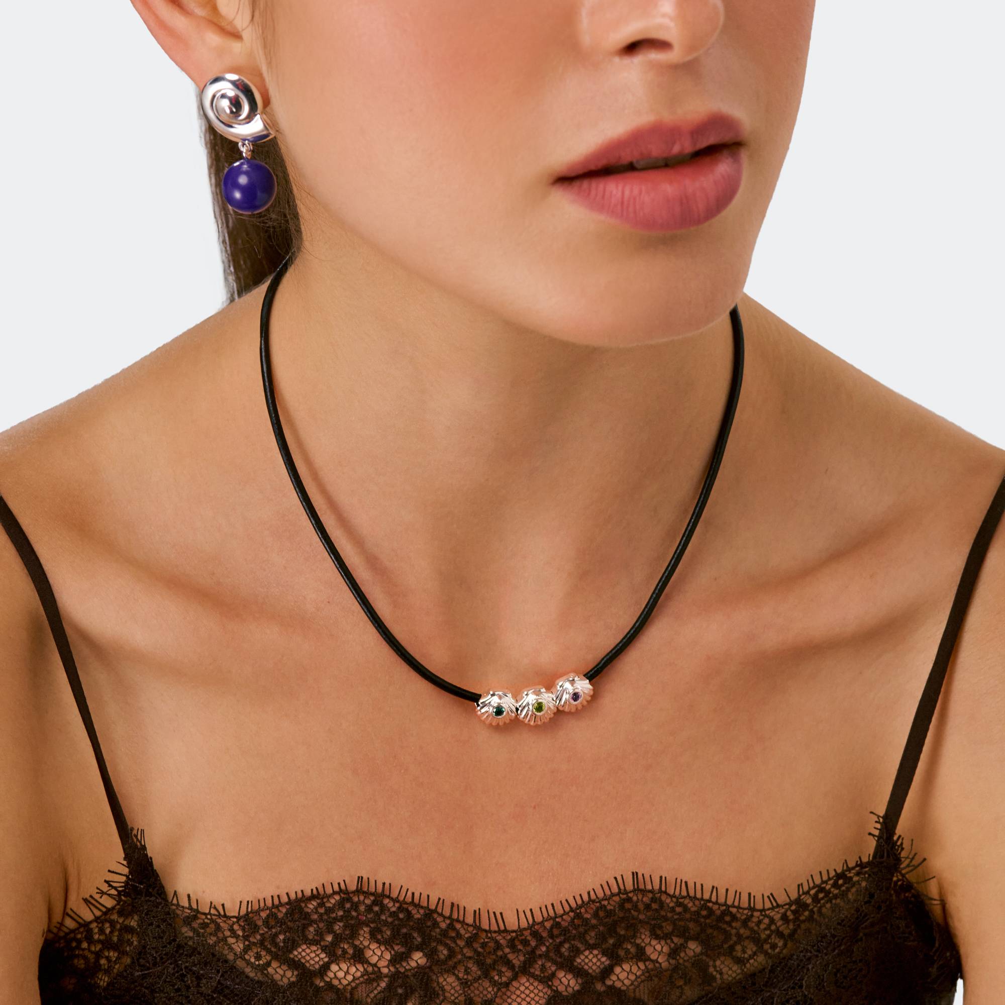 Sirena Shell Leather Cord Necklace - Silver-3 product photo