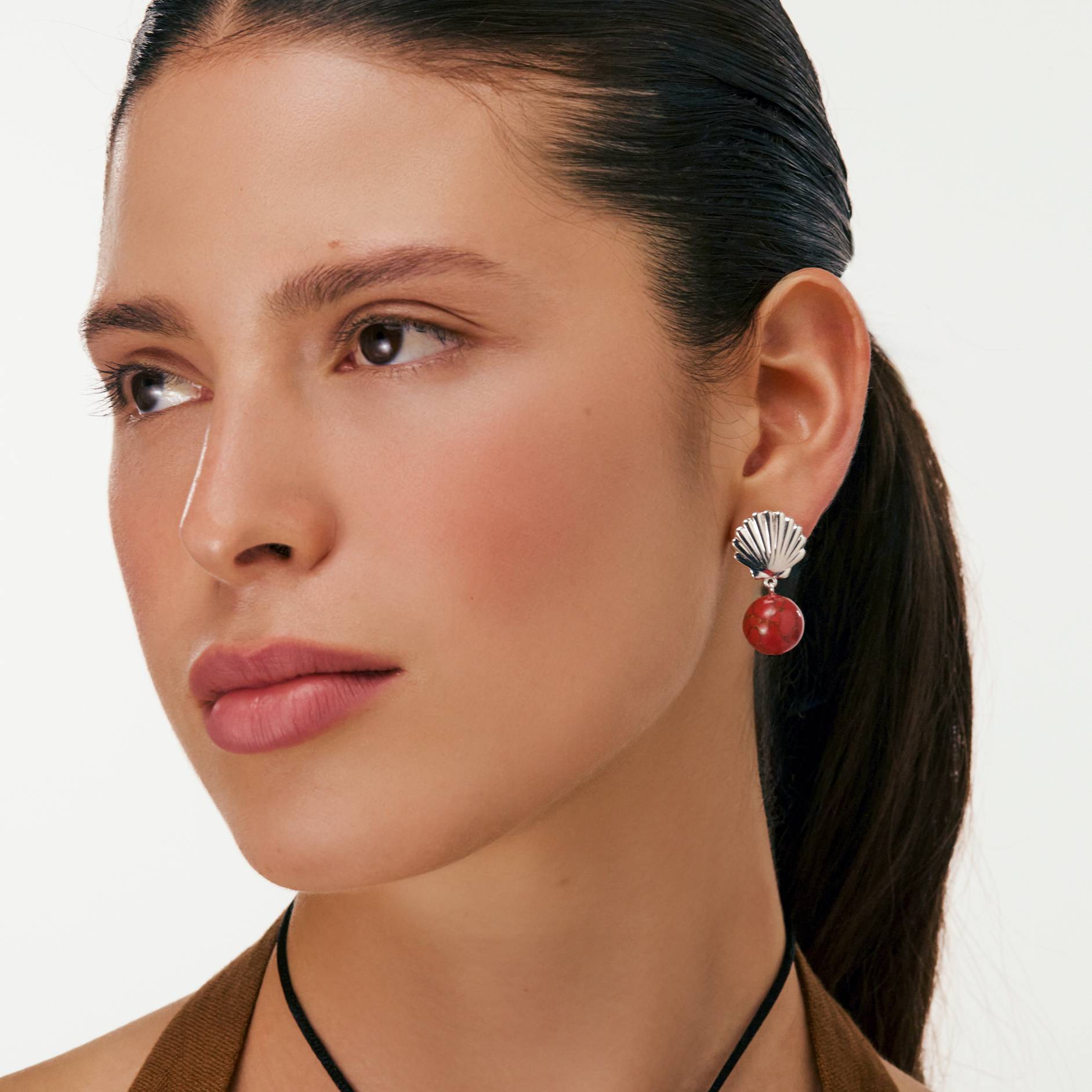 Sirena Shell Mahogany Drop earrings - Silver-3 product photo