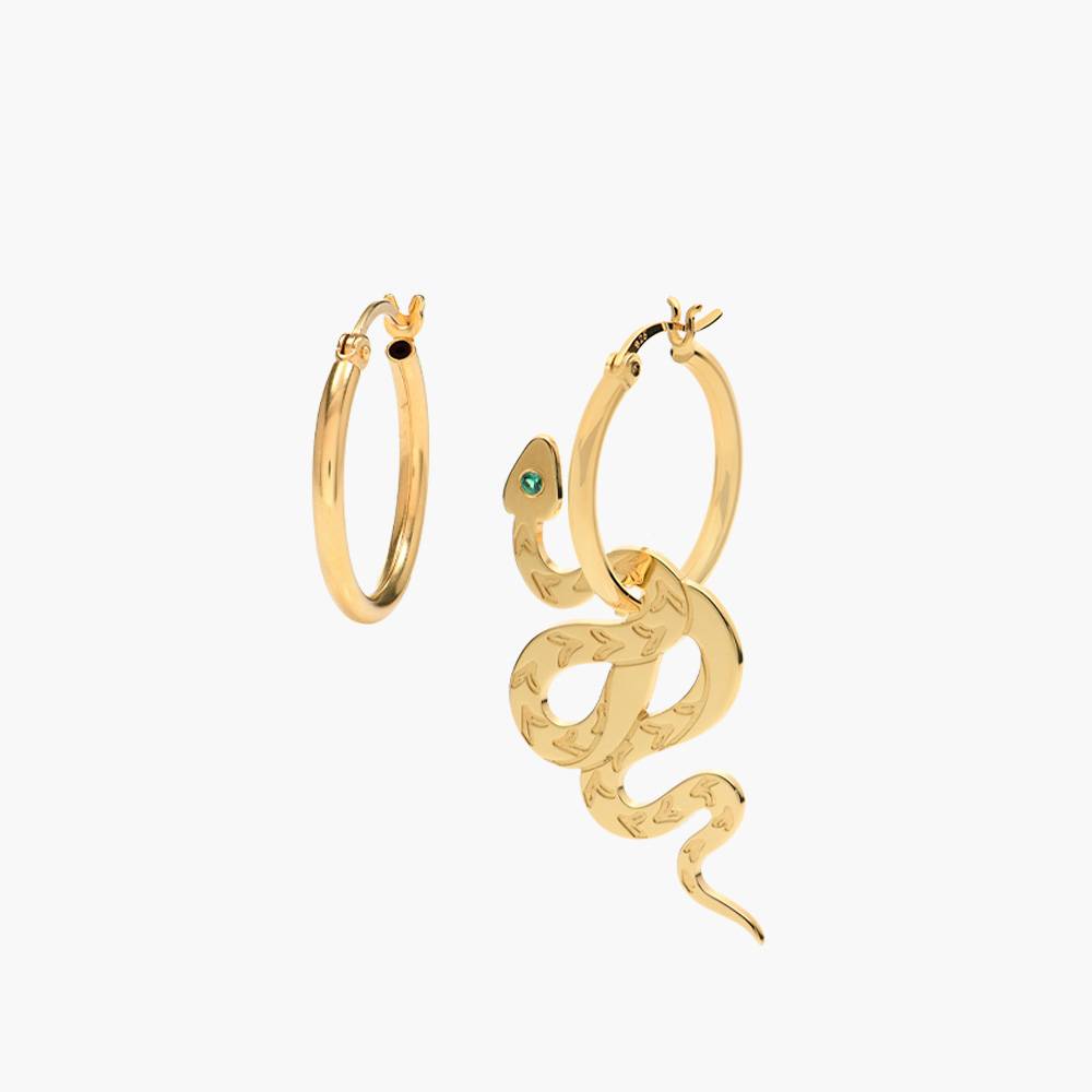 Snake Hoop Earrings with Cubic Zirconia  - Gold Vermeil-2 product photo