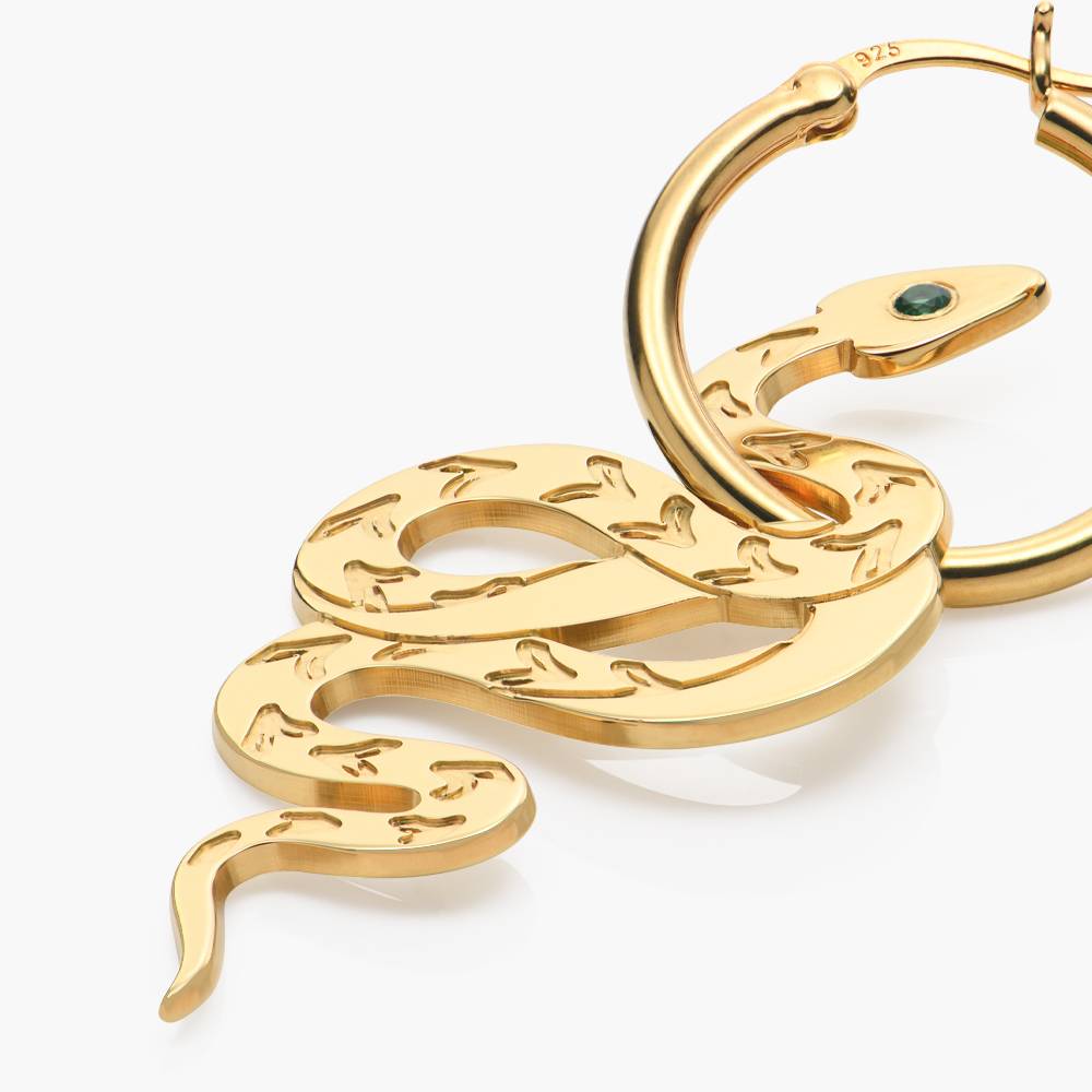 Snake Hoop Earrings with Cubic Zirconia - Gold Vermeil product photo