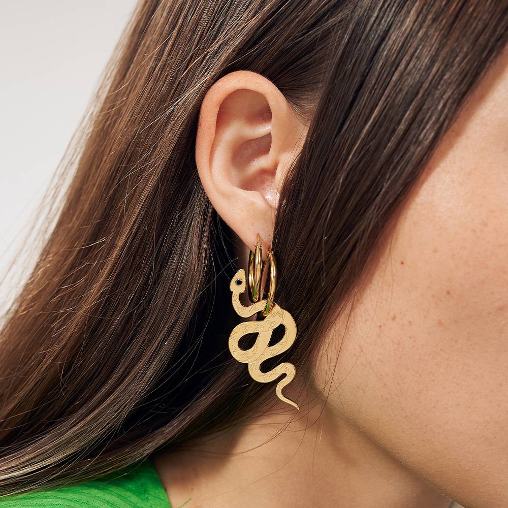 Snake Hoop Earrings with Cubic Zirconia  - Gold Vermeil-3 product photo