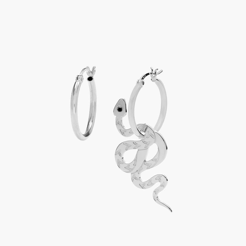 Snake Hoop Earrings with Cubic Zirconia  - Silver-2 product photo