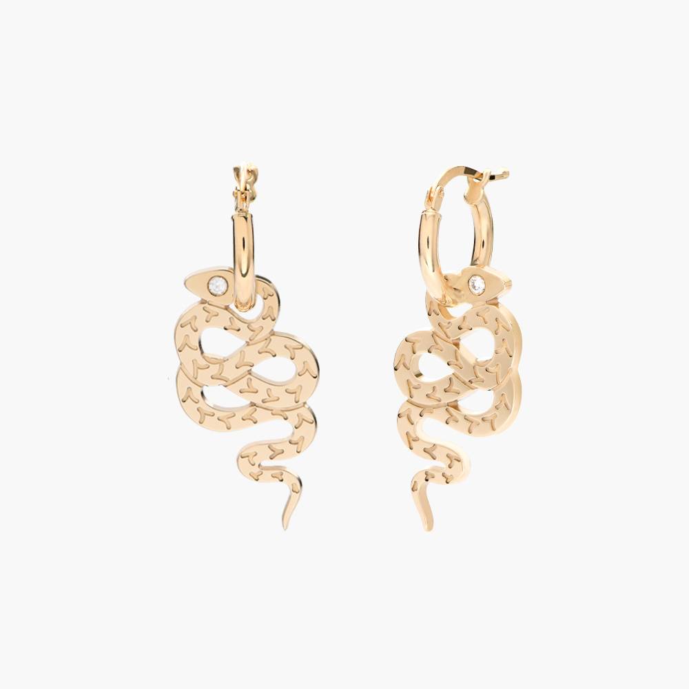 Snake Hoop Earring With Diamond - 14k Solid Gold-1 product photo