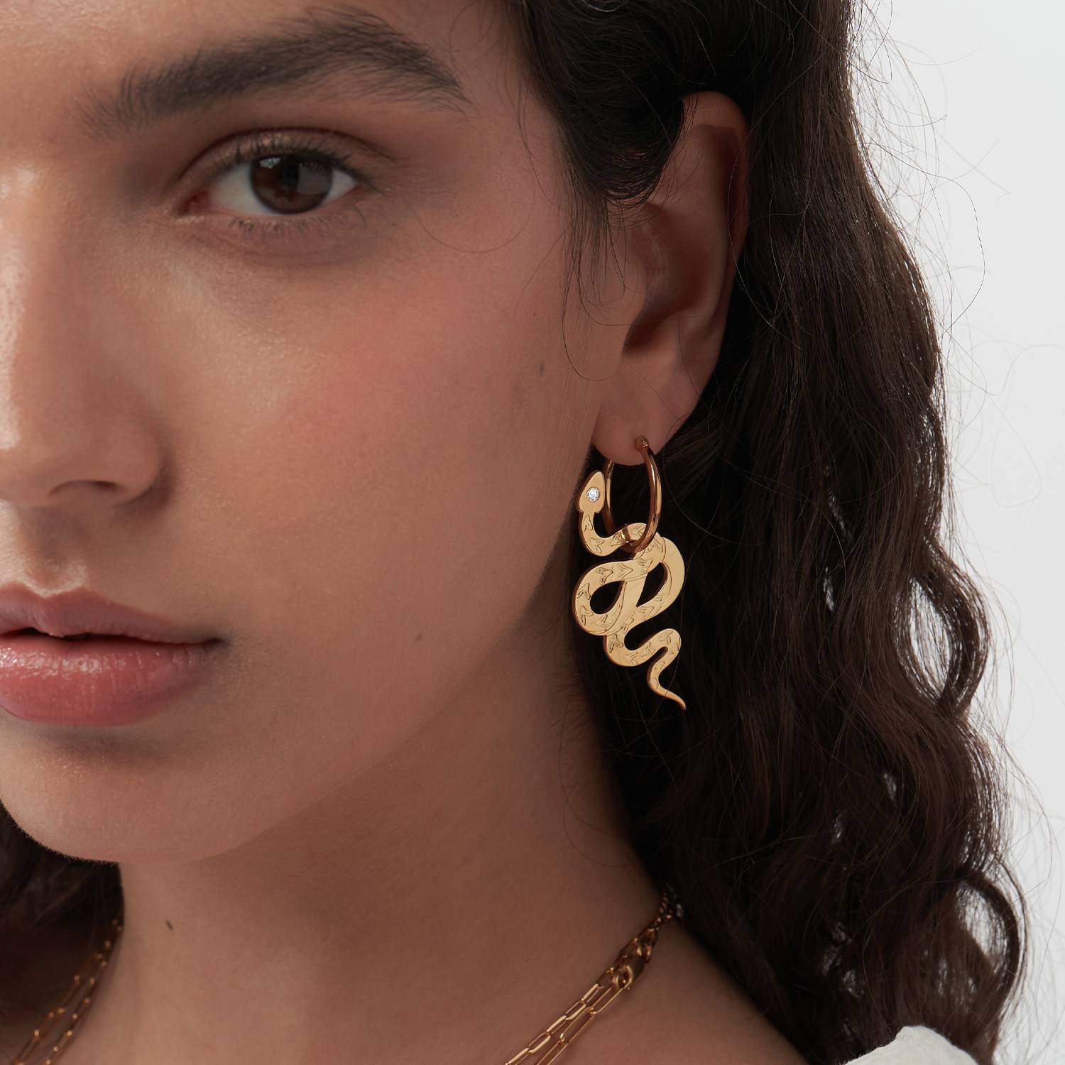 Snake Hoop Earrings with Diamonds  - Gold Vermeil-2 product photo