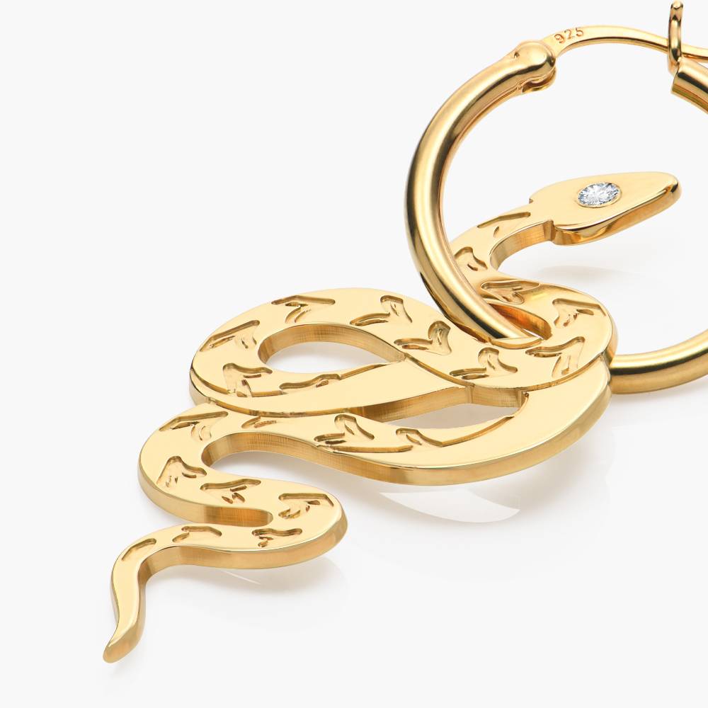 Snake Hoop Earrings with Diamonds  - Gold Vermeil-4 product photo