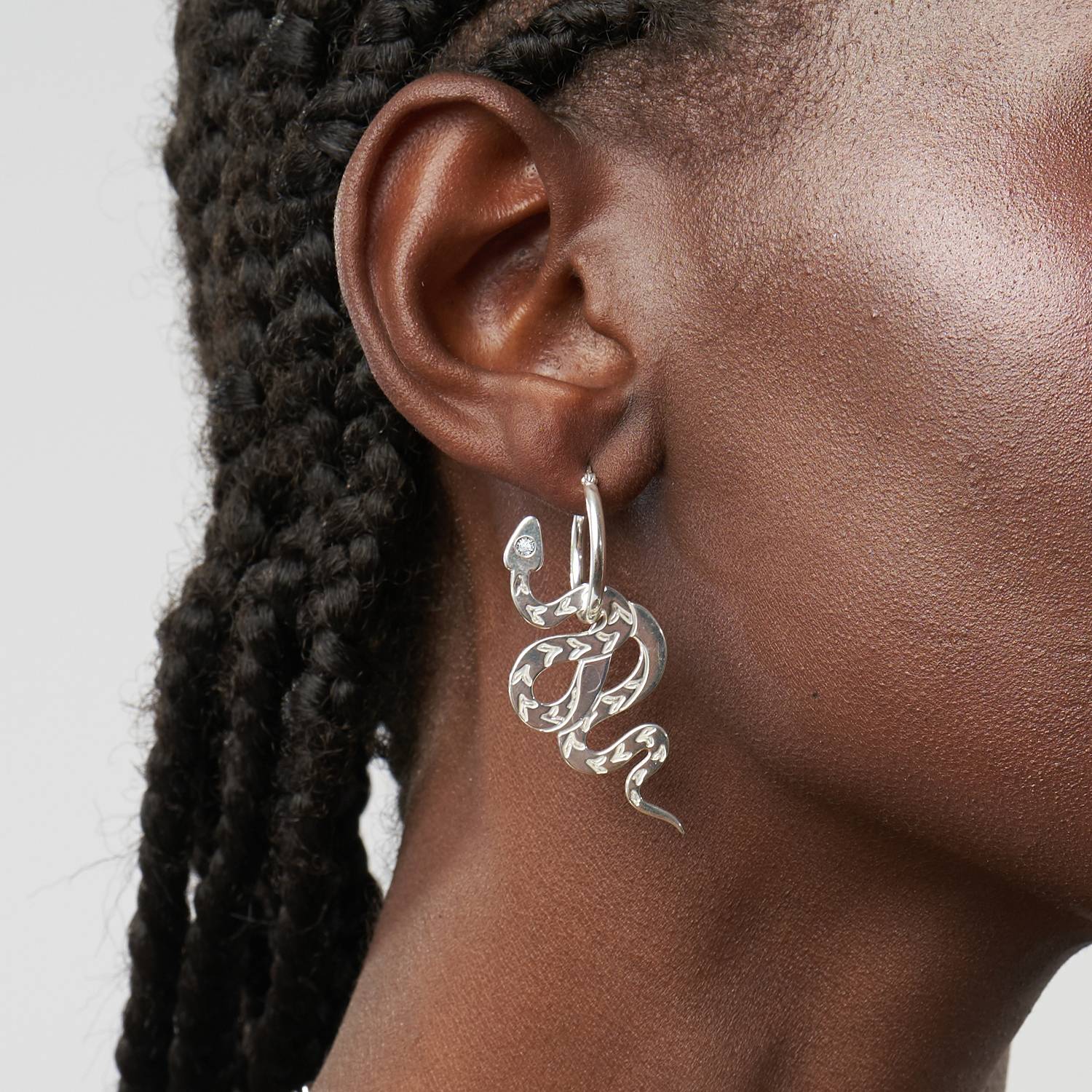 Snake Hoop Earrings with Diamond - Silver product photo