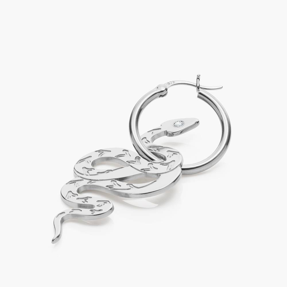 Snake Hoop Earrings with Diamonds  - Silver-5 product photo