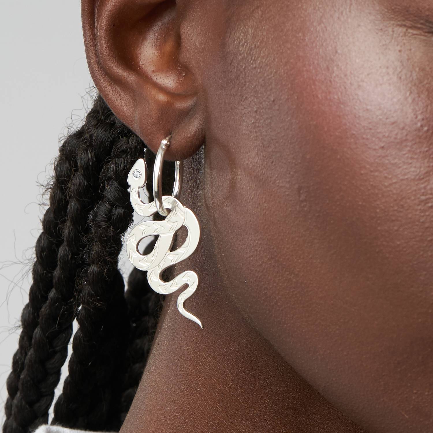 Snake Hoop Earrings with Diamond  - Silver-1 product photo