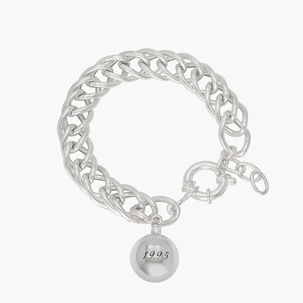 Engraved Sphere Charm Bracelet With Cubic Zirconia - Silver-1 product photo