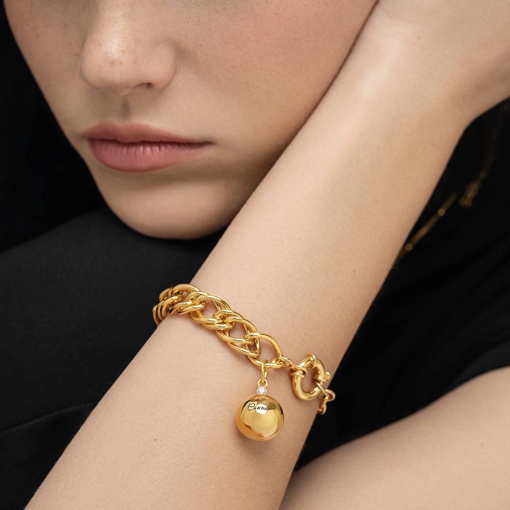 Engraved Sphere Charm Bracelet With Cubic Zirconia - Gold Vermeil-3 product photo
