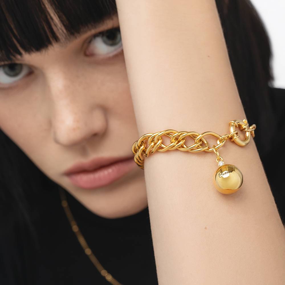 Engraved Sphere Charm Bracelet With Cubic Zirconia - Gold Vermeil-1 product photo
