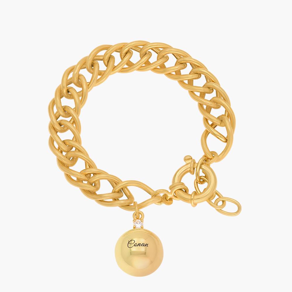 Engraved Sphere Charm Bracelet With Cubic Zirconia - Gold Vermeil-2 product photo