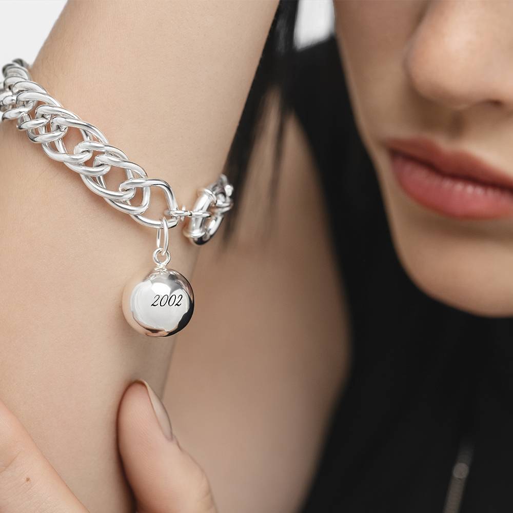 Sphere Engraved Charm Bracelet With Engraving - Silver-3 product photo