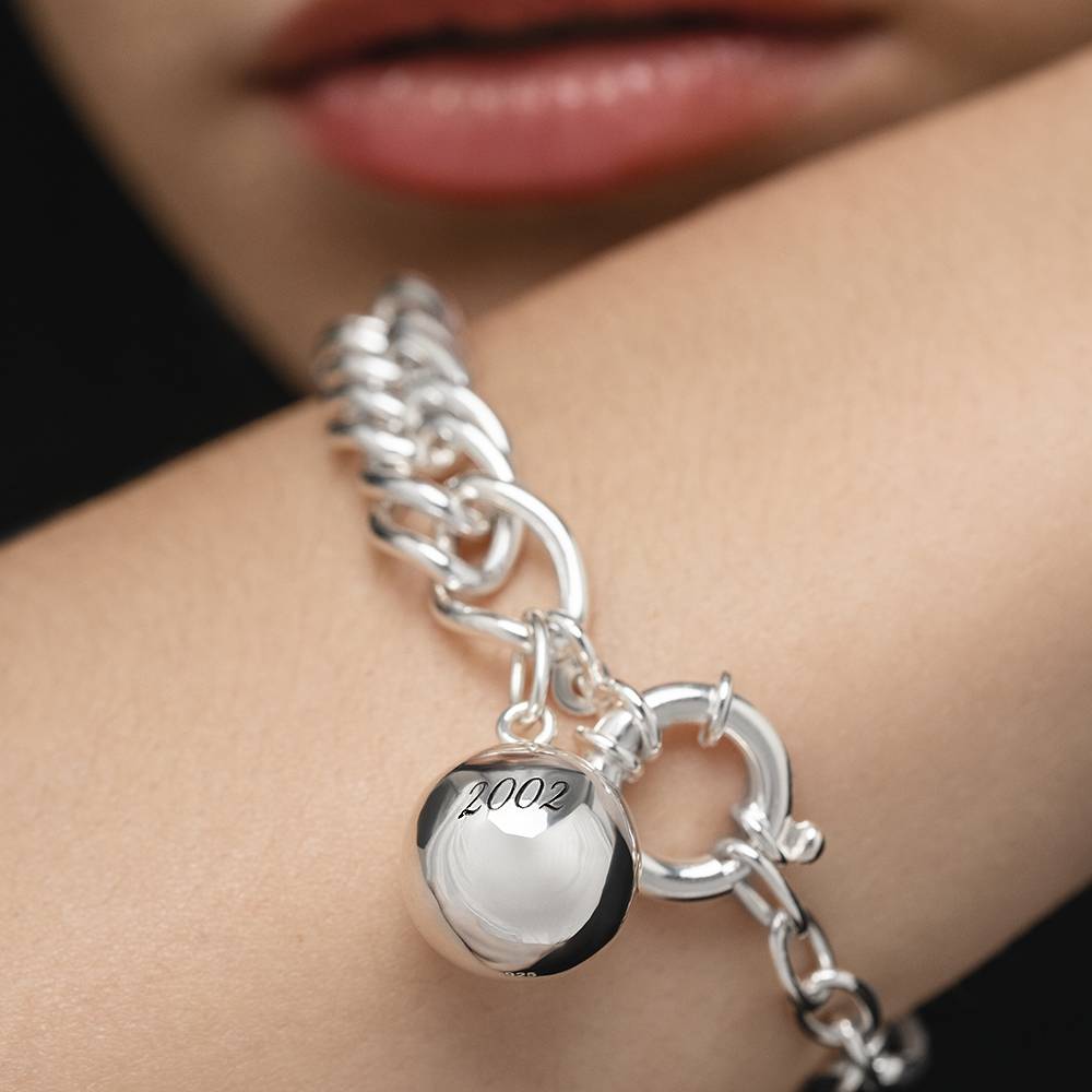 Sphere Engraved Charm Bracelet With Engraving - Silver-5 product photo