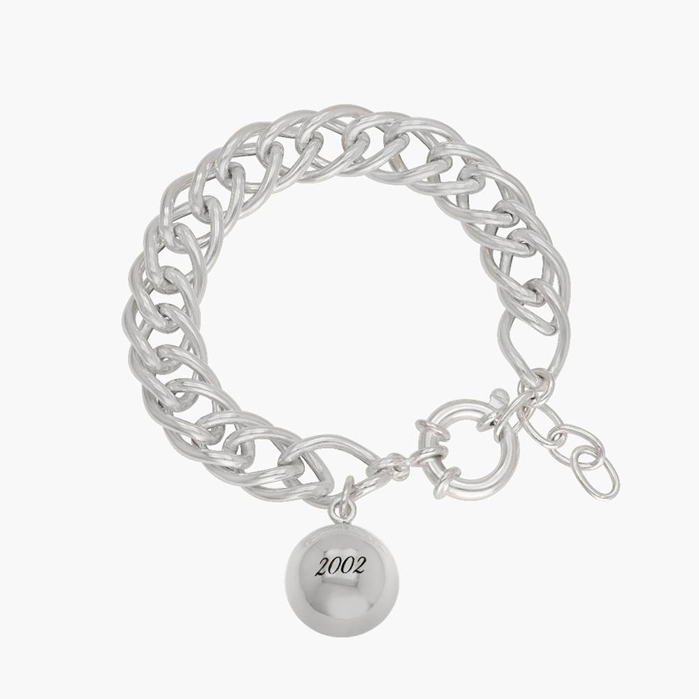 Sphere Engraved Charm Bracelet With Engraving - Silver product photo