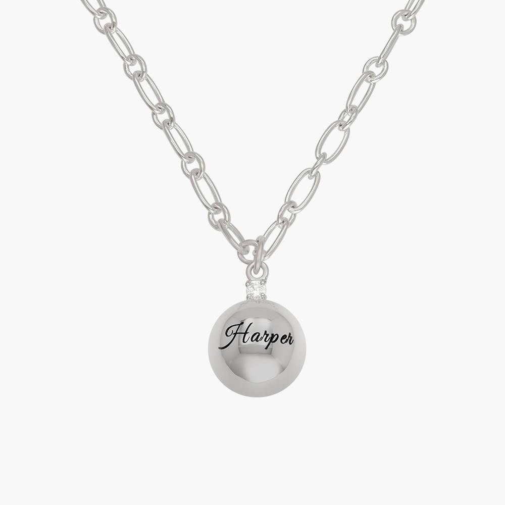 Engraved Sphere Charm Necklace With Cubic Zirconia - Silver-2 product photo