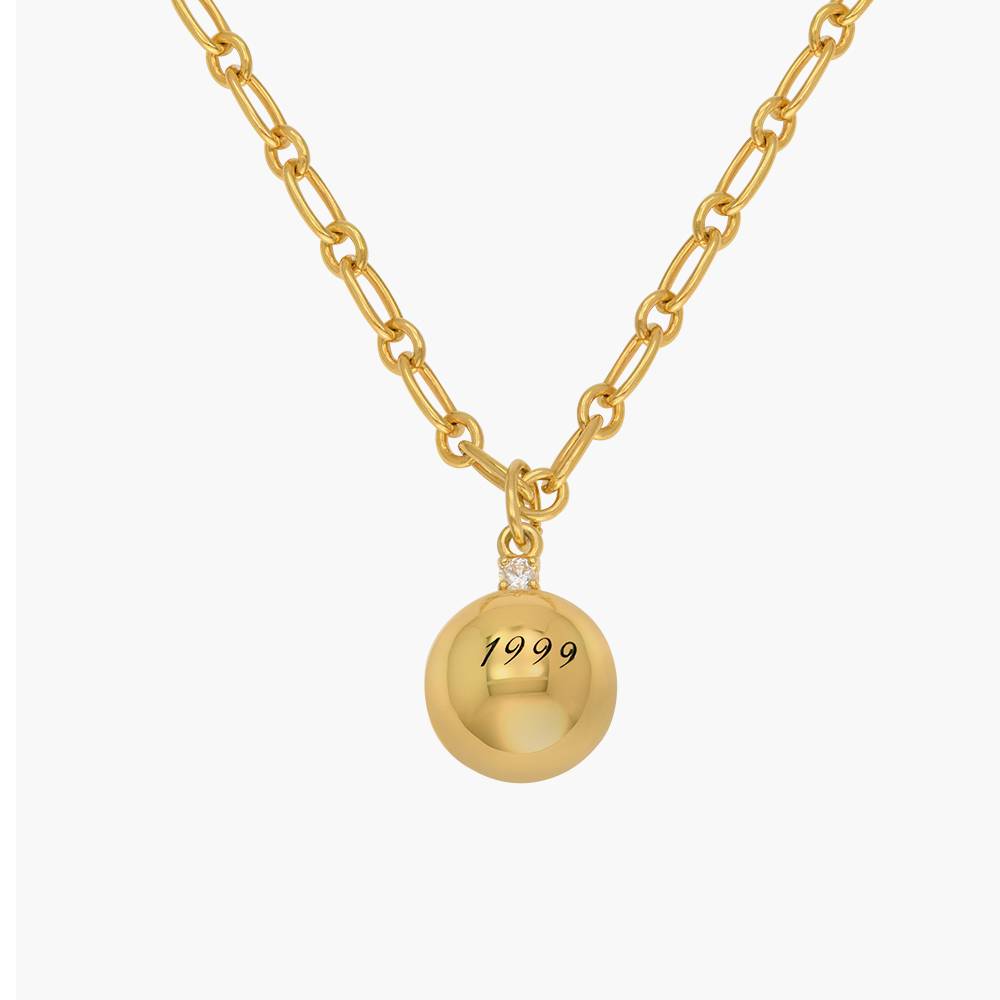 Engraved Sphere Charm Necklace With Cubic Zirconia - Gold Vermeil product photo