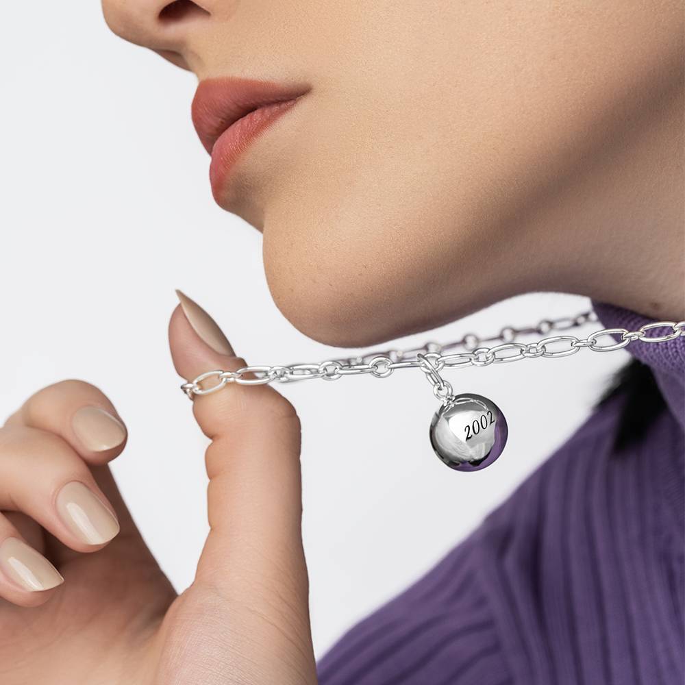 Sphere Charm Necklace With Engraving - Silver product photo
