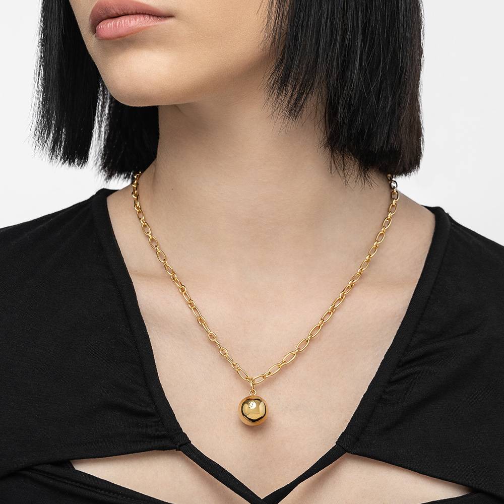 Sphere Charm Necklace With Engraving - Gold Vermeil-4 product photo