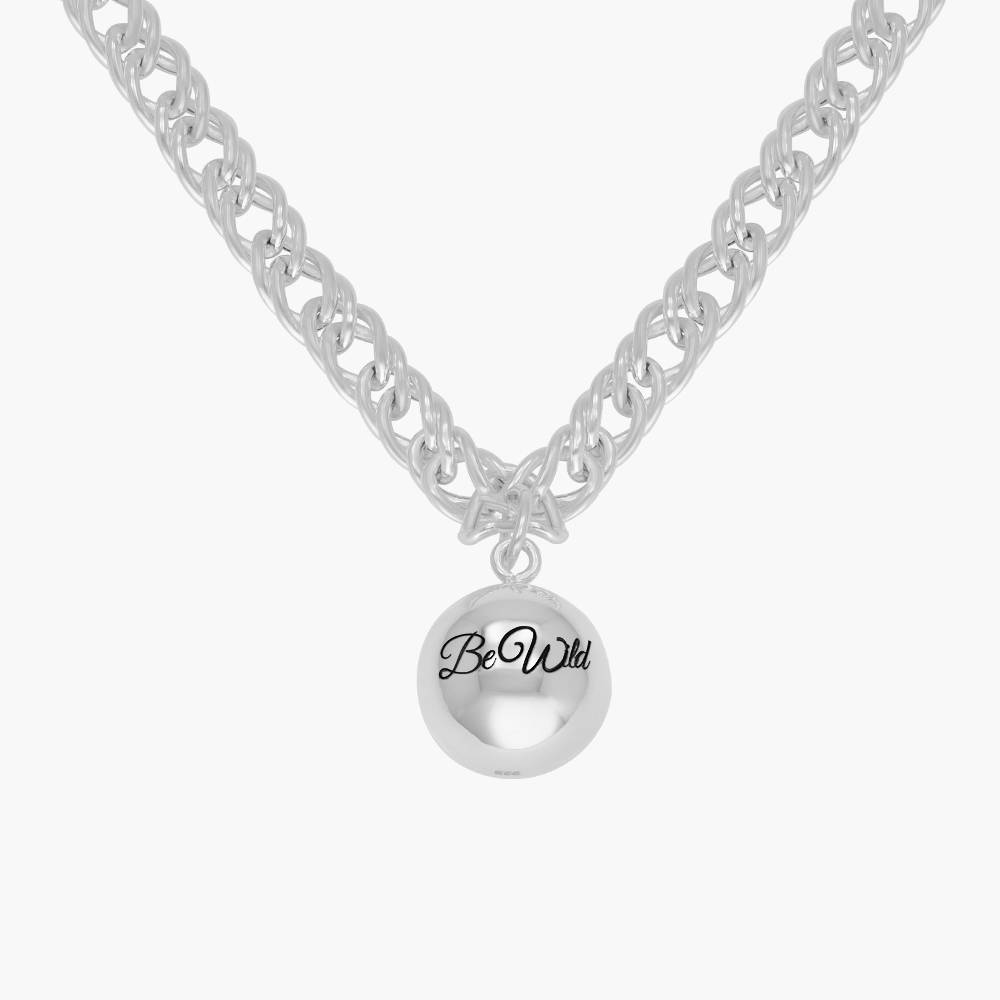 Sphere Charm on double chain Necklace With Engraving - Silver-1 product photo
