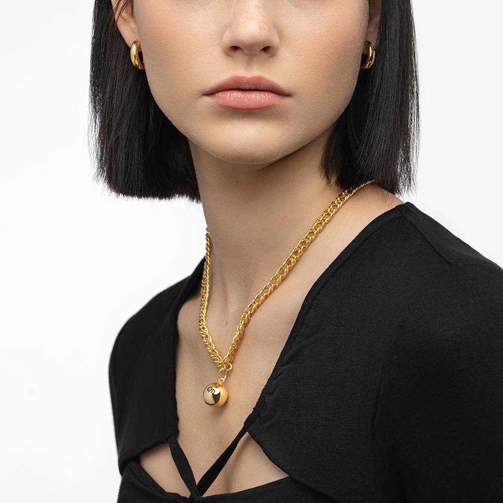 Sphere Charm on double chain Necklace With Engraving - Gold Vermeil-3 product photo