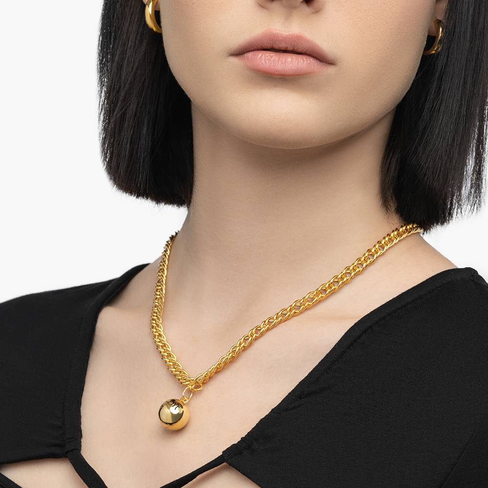 Sphere Charm on double chain Necklace With Engraving - Gold Vermeil product photo