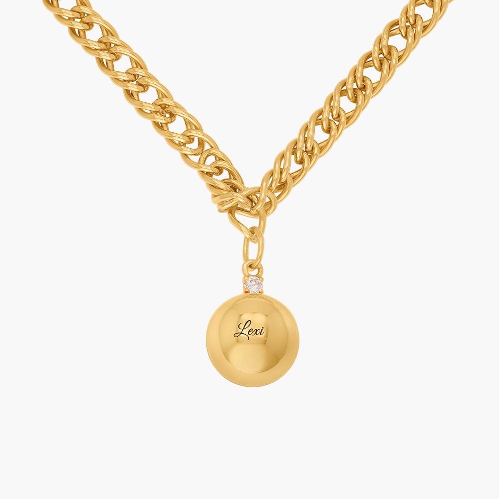 Engraved Sphere Charm on double chain Necklace With Cubic Zirconia - Gold Vermeil product photo