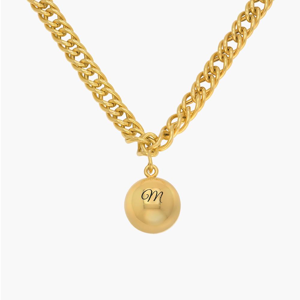 Sphere Charm on double chain Necklace With Engraving - Gold Vermeil product photo
