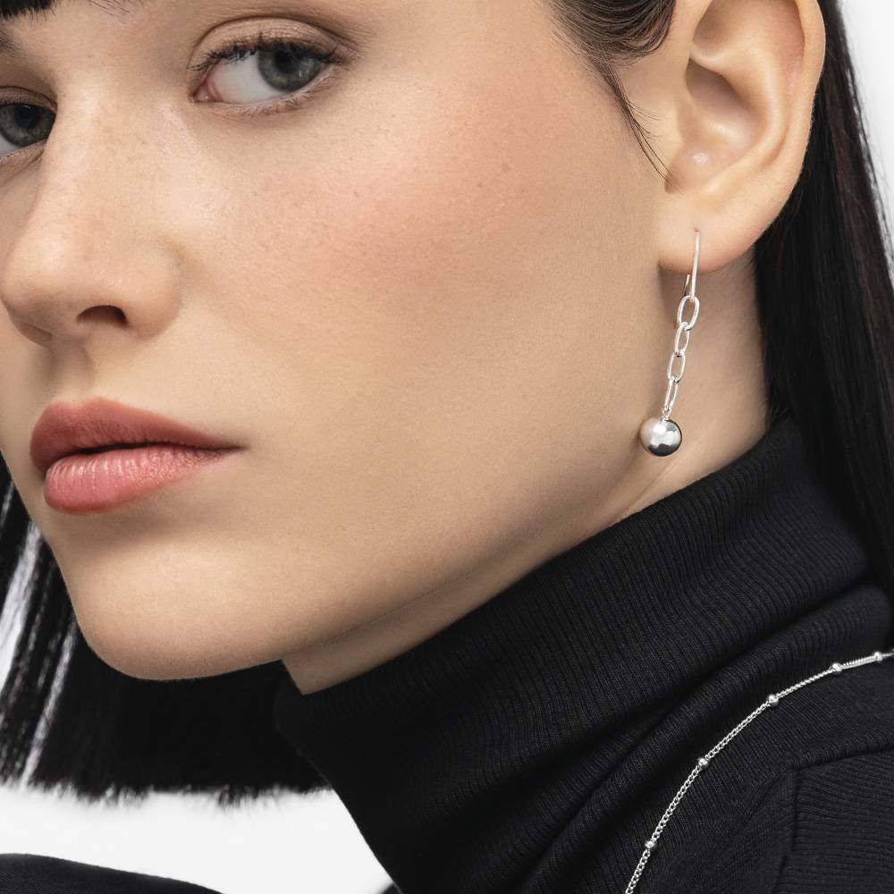 Sphere Drop Earrings - Silver-3 product photo