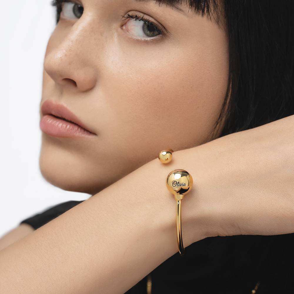 Sphere Open Cuff With Engraving - Gold Vermeil-4 product photo