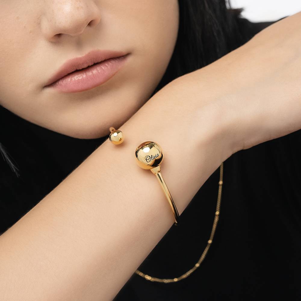Sphere Open Cuff With Engraving - Gold Vermeil-6 product photo